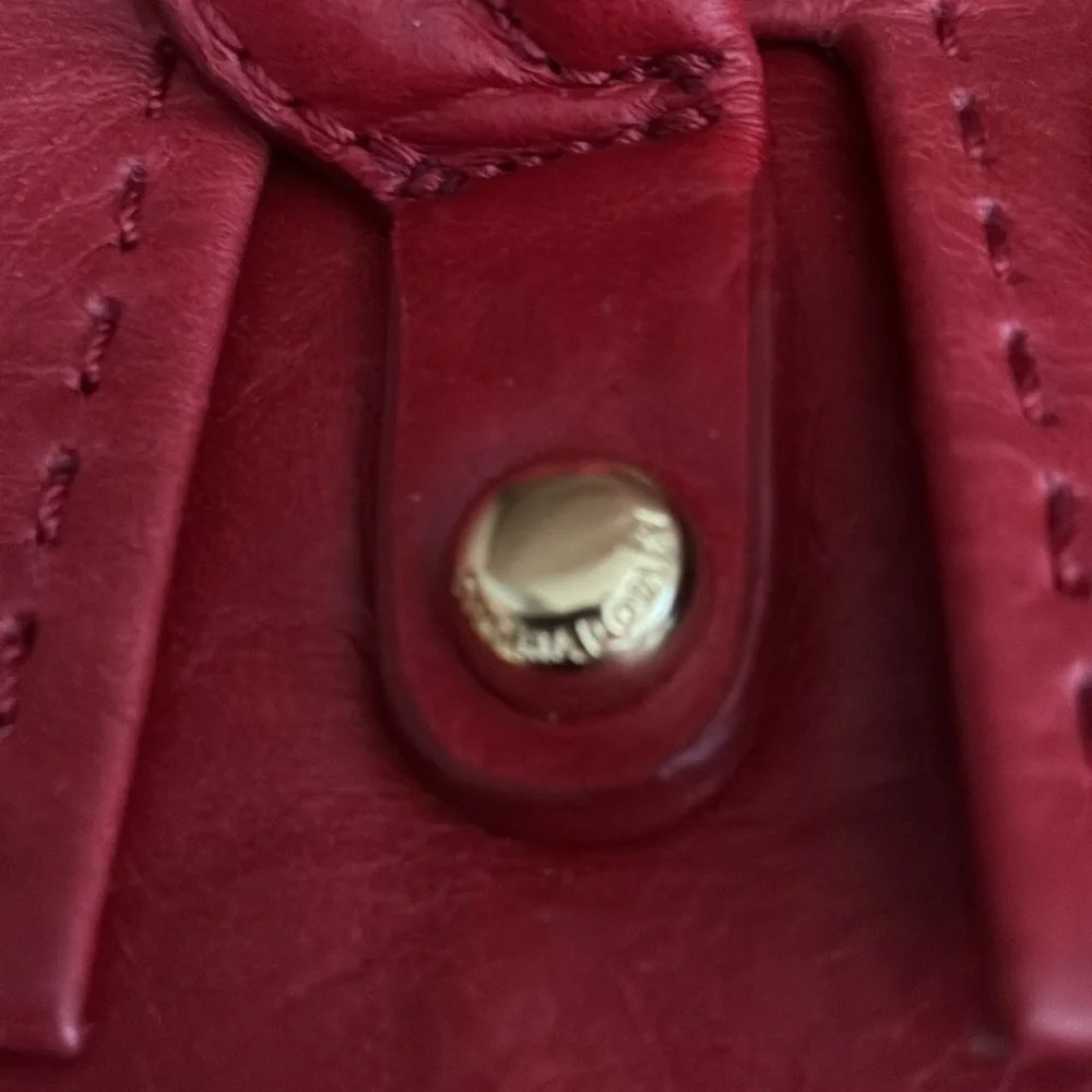 Red Leather Top-Handle Satchel with Gold Turn-Lock